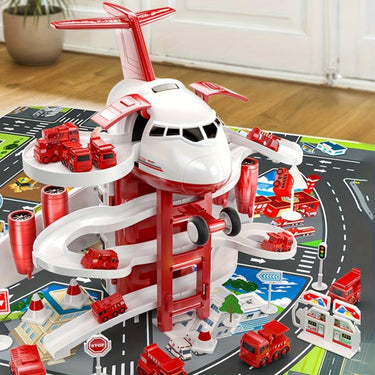 SkyRescue | Diversión de juego aventurera - Set de juego de avión y camión de bomberos con alfombra de juego